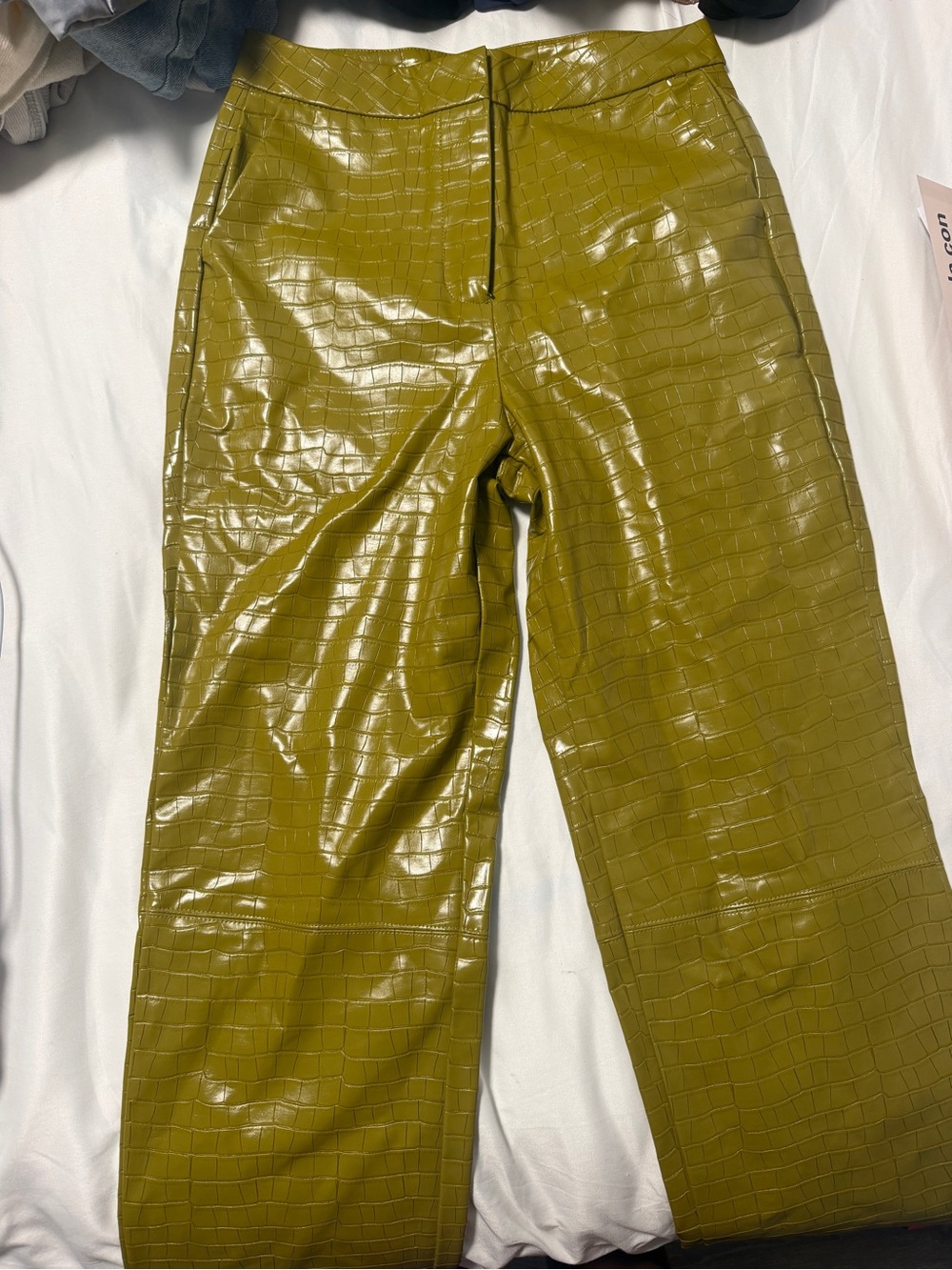 Primark Olive Green Croc-Embossed Faux Leather Pants